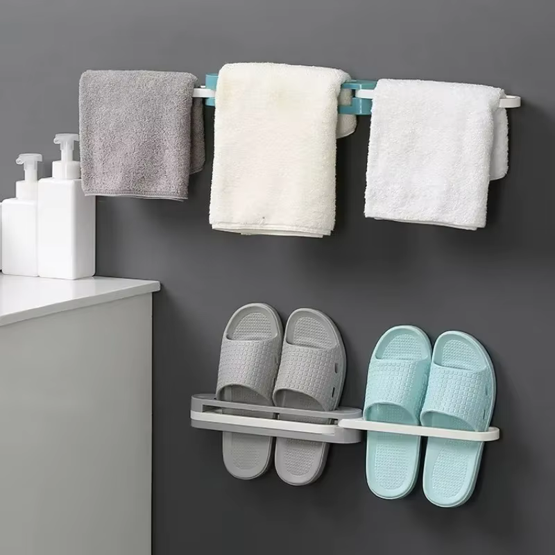 Estante plegable sin perforaciones para baño y sandalias, pared - imagen 3