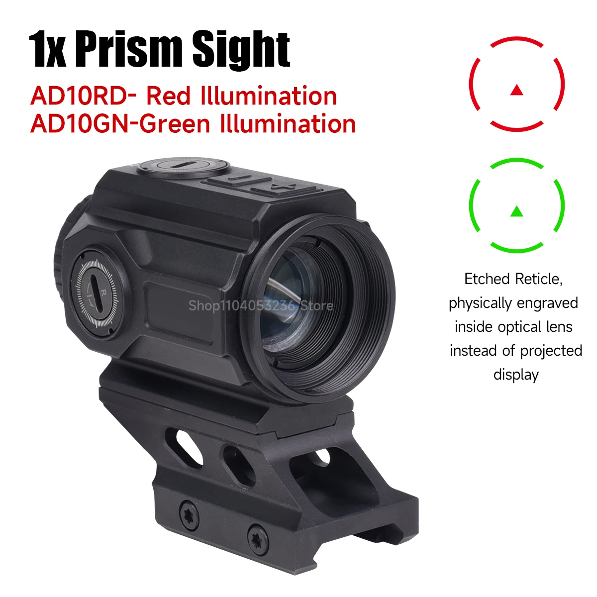 Mira óptica prismática 1x20 mm con retícula iluminada
