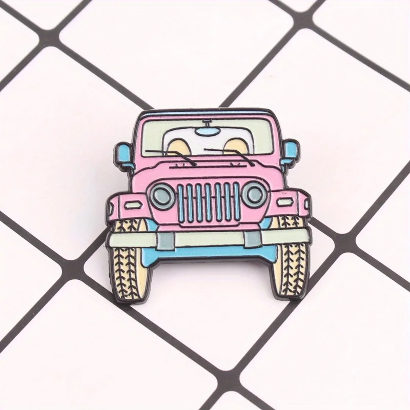Pin esmaltado Jeep rosa ojos antropomórficos para mochila - imagen 3