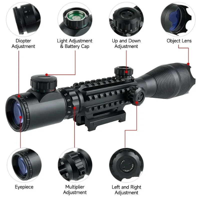 Tactical visor de rifle óptico iluminado rojo verde para Picatinny - imagen 4