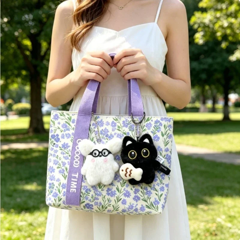 Bolsa bandolera de lona morada con margaritas estilo japonés - imagen 3