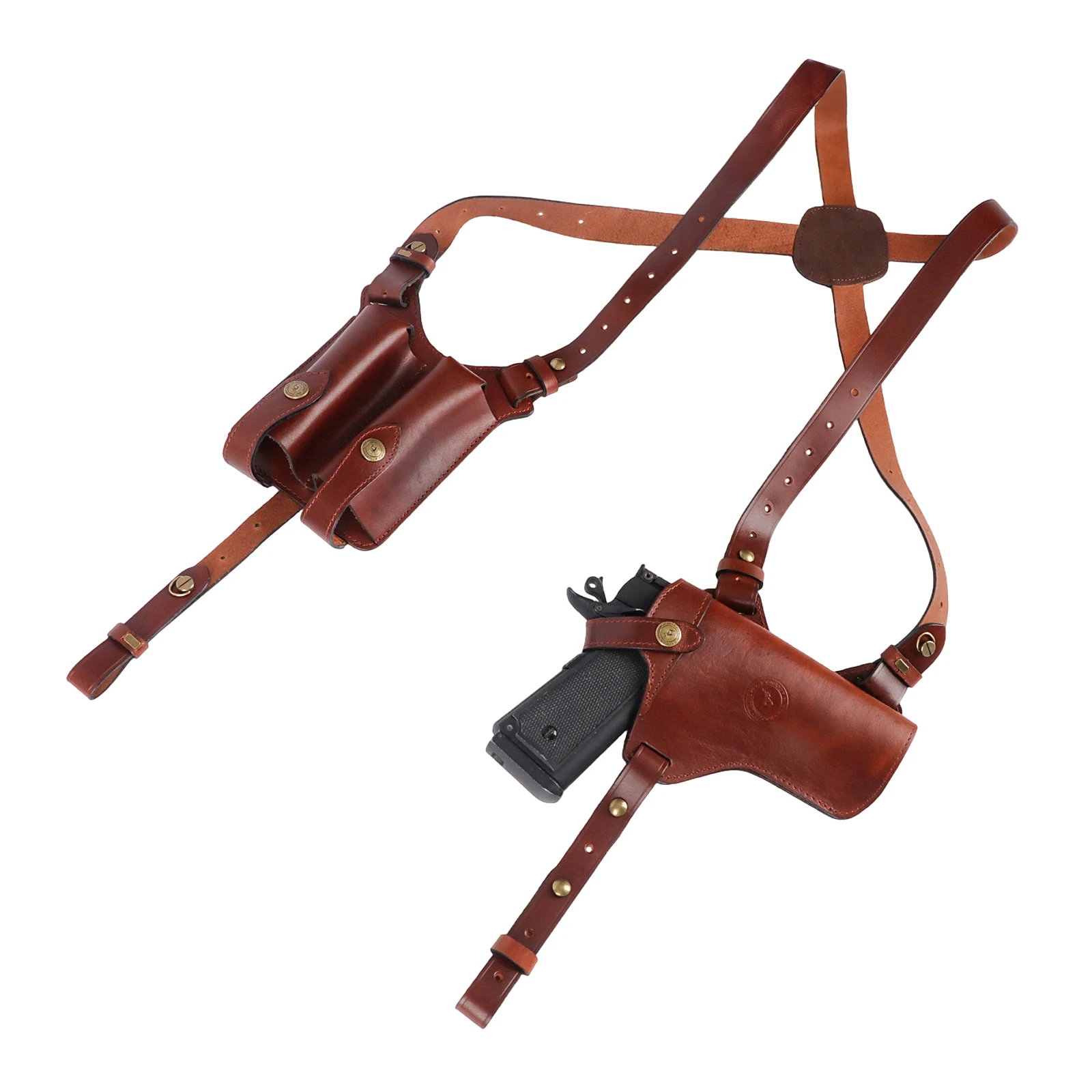 Tourbon funda de pistola vertical de cuero con correa para cargadores - imagen 4