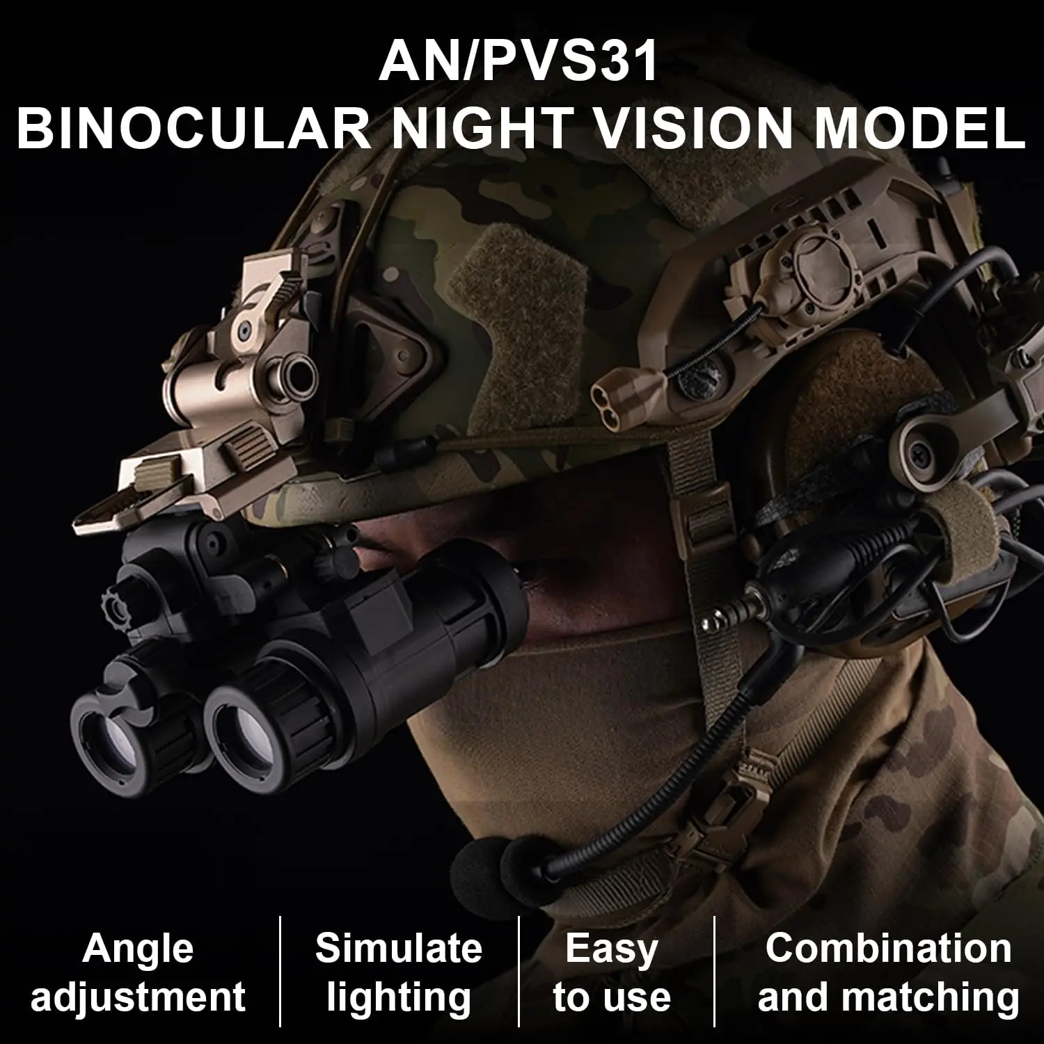Gafas visión nocturna PVS-31 binoculares tácticas NVG para casco