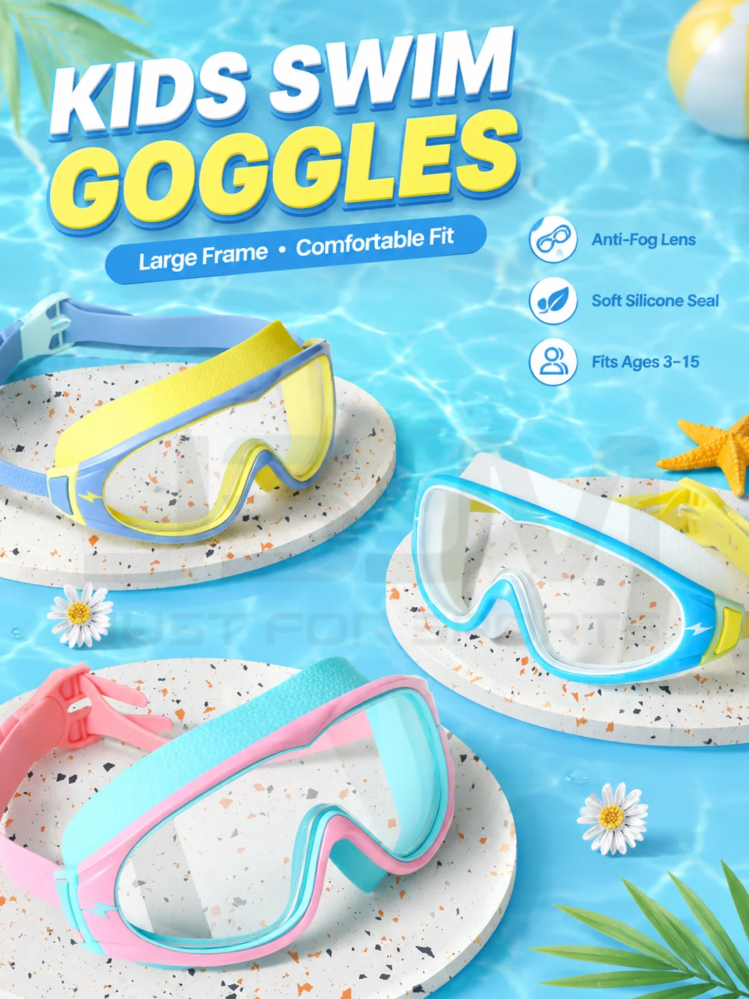 Gafas natación niños JSJM antivaho con orejetas y tapones