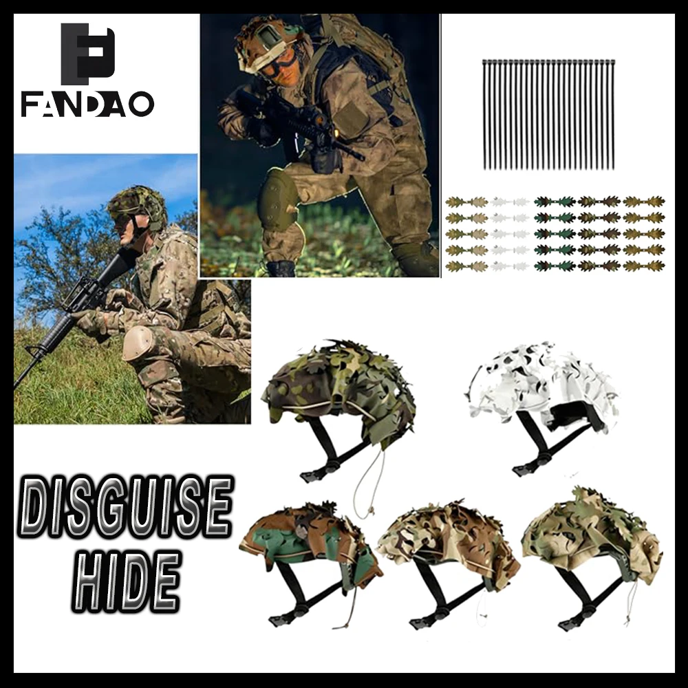 Funda táctica para casco camuflaje hojas, malla transpirable - imagen 3