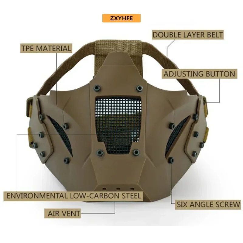 Máscara táctica media cara malla camuflaje para Airsoft y Paintball - imagen 4