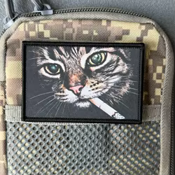 Parche táctico de gato con manchas tipo tigre y velcro