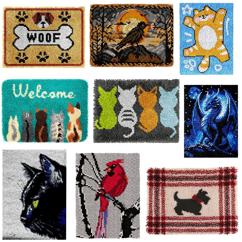 Kit de ganchillo Smyrna para alfombra con animales de dibujos