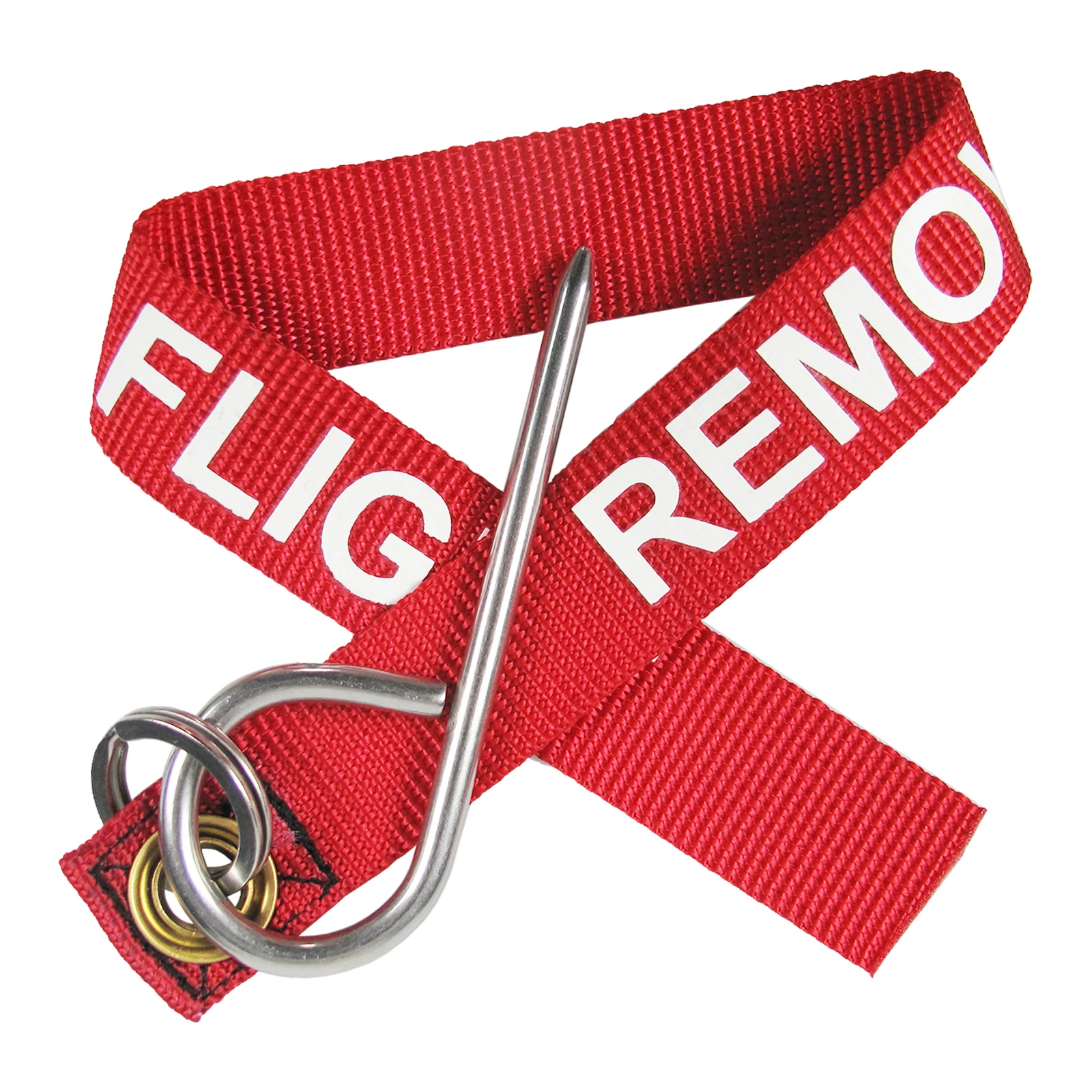 Llavero Remove Before Flight en nylon rojo-blanco