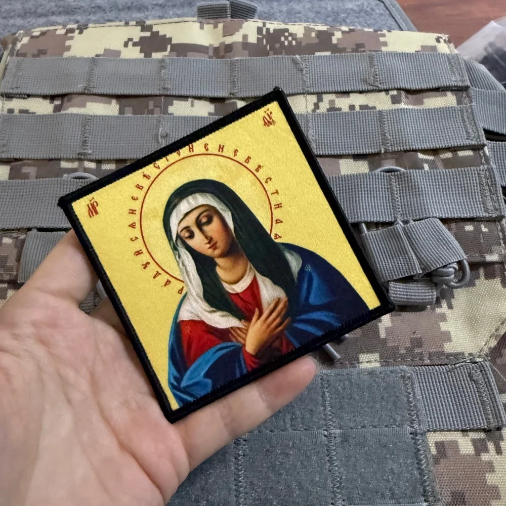 Parche táctico Virgen María ortodoxa con gancho y bucle para mochila