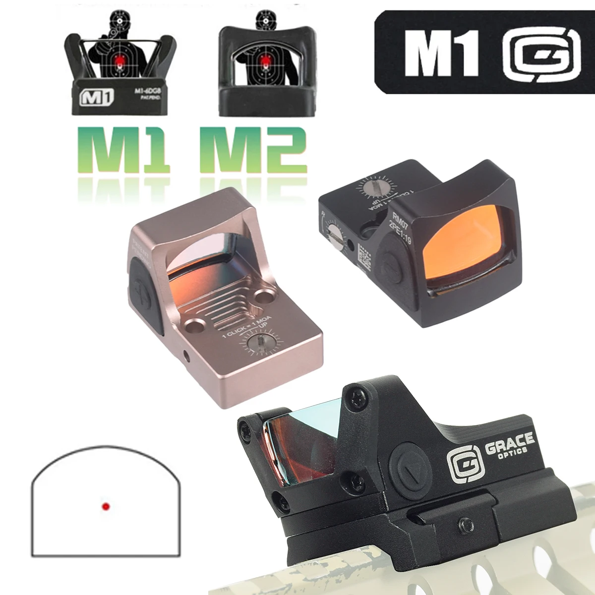 Mira Red Dot Táctica Grace Optics M1/M2 3MOA Picatinny 20mm Airsoft - imagen 2
