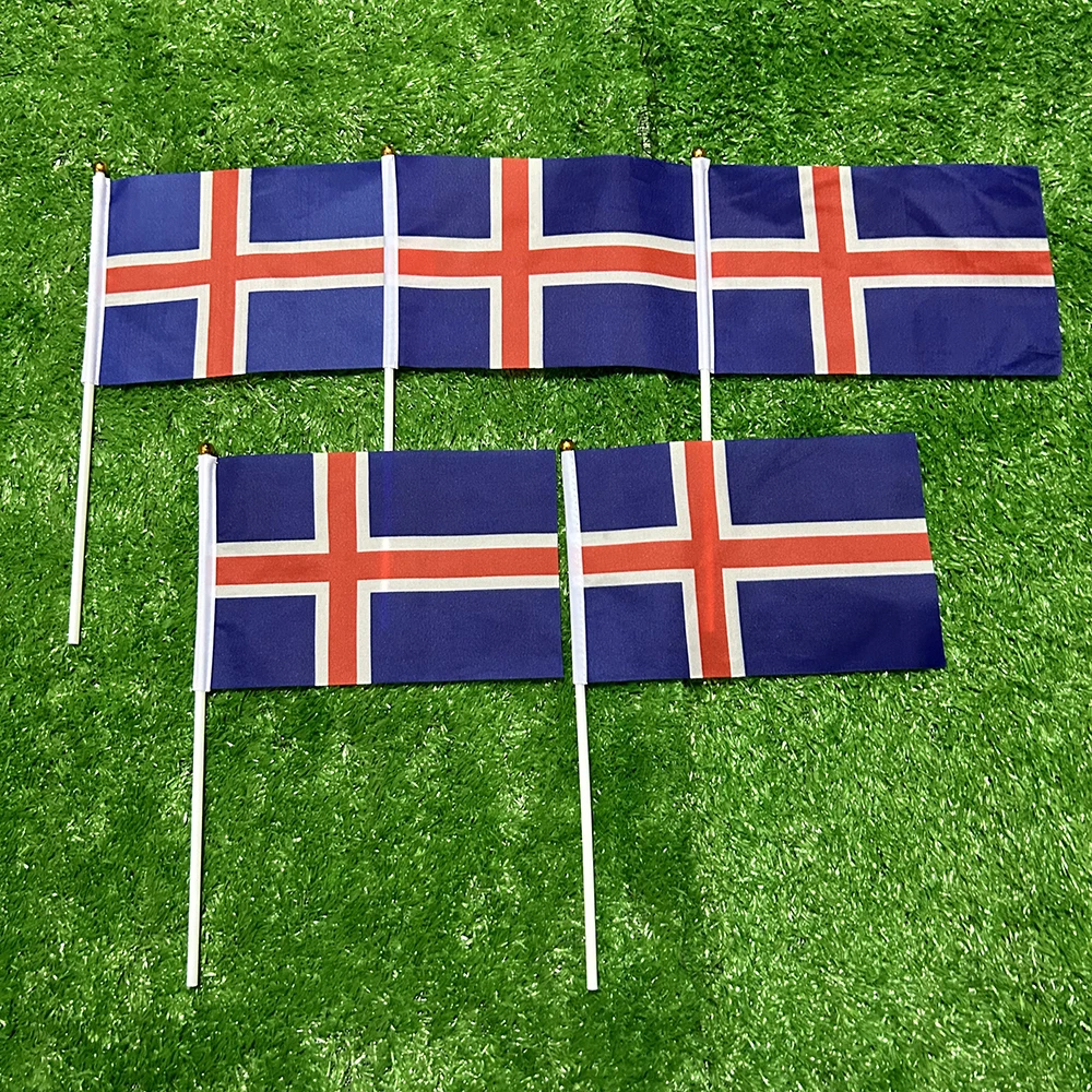 Bandera de Islandia poliéster con asta de plástico para ondear a mano - imagen 4