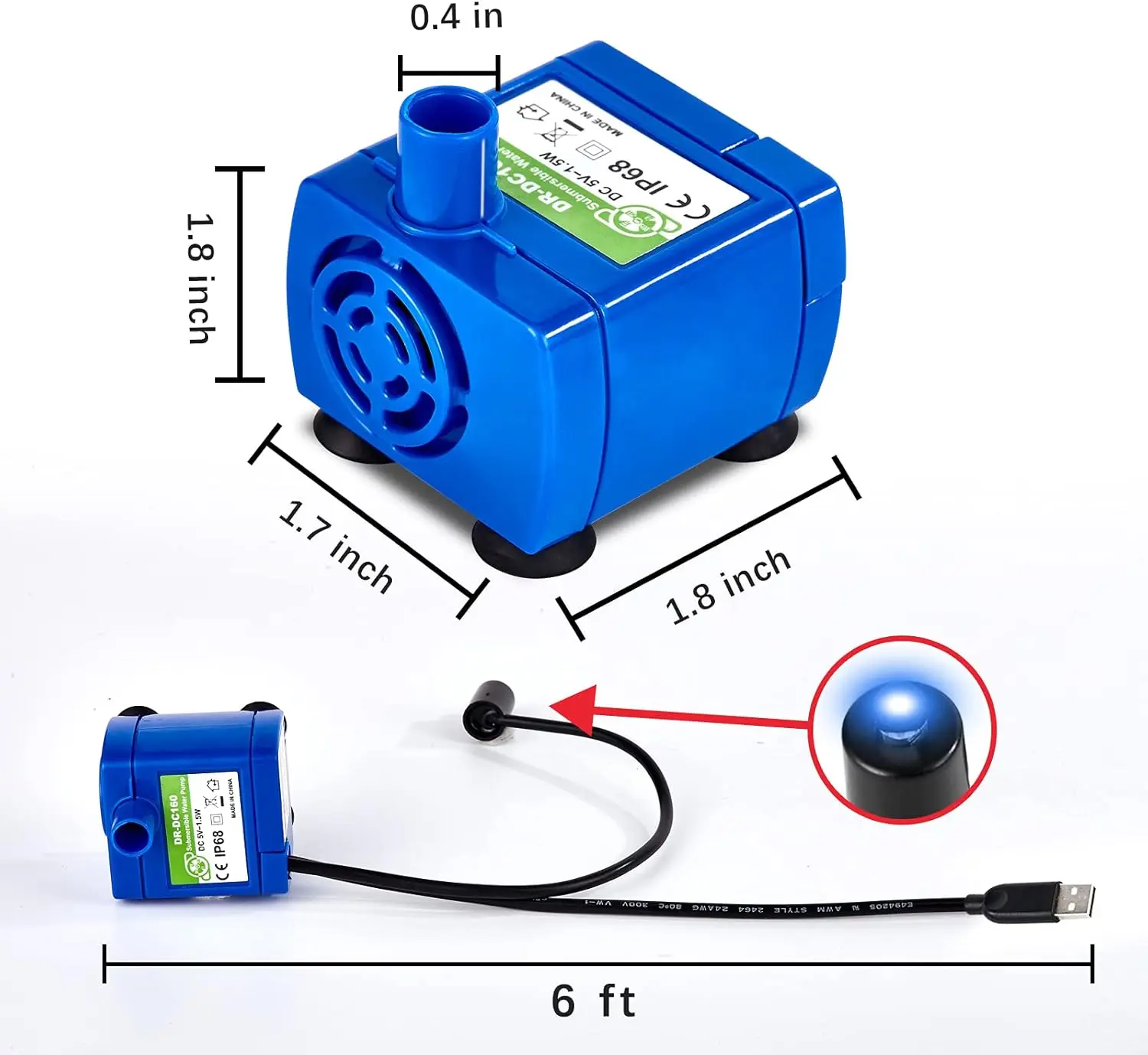 Bomba de agua W5ater bebedero mascotas LED azul USB - imagen 2