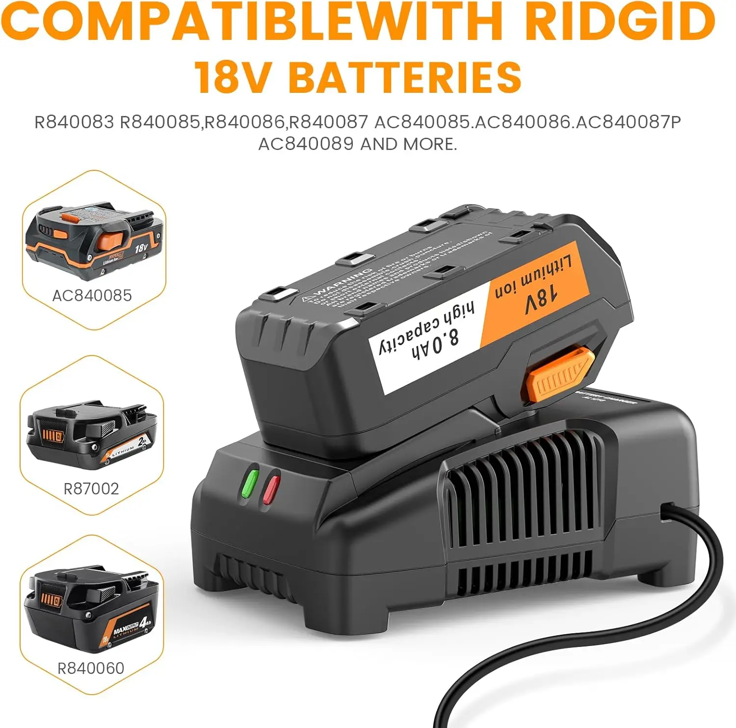 Cargador rápido compatible NiCad/Li-Ion para AEG y RIDGID - imagen 2