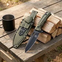 Cuchillo fijo táctico para exterior con funda de emergencia