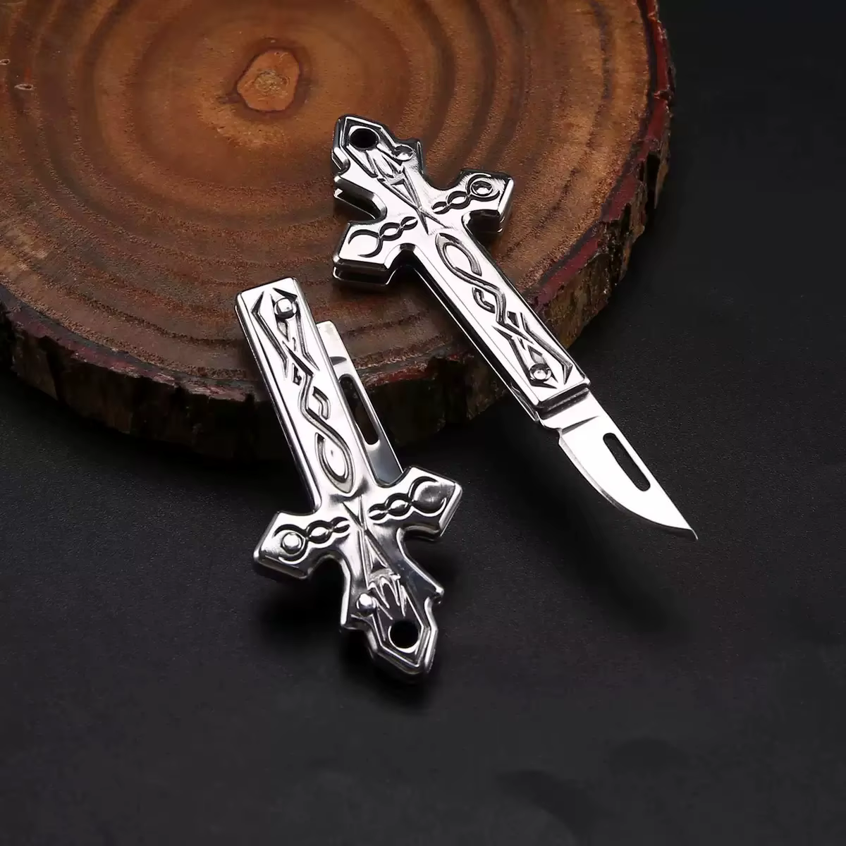 Navaja plegable mini de cruz, colgante y llavero multipropósito - imagen 2