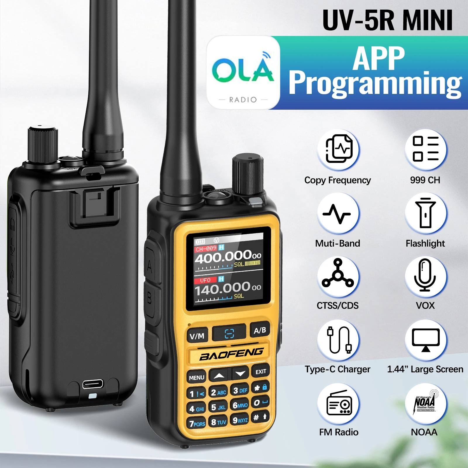 BAOFENG UV-5R Mini frecuencias y pantalla