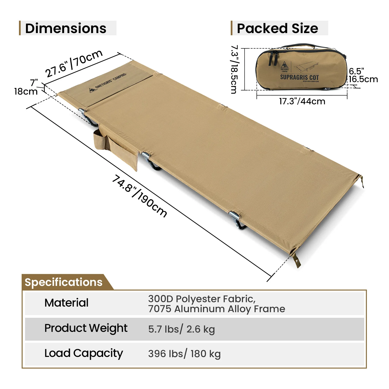 OneTigris SUPRAGRIS Cama de camping plegable ultraligera en aluminio - imagen 4