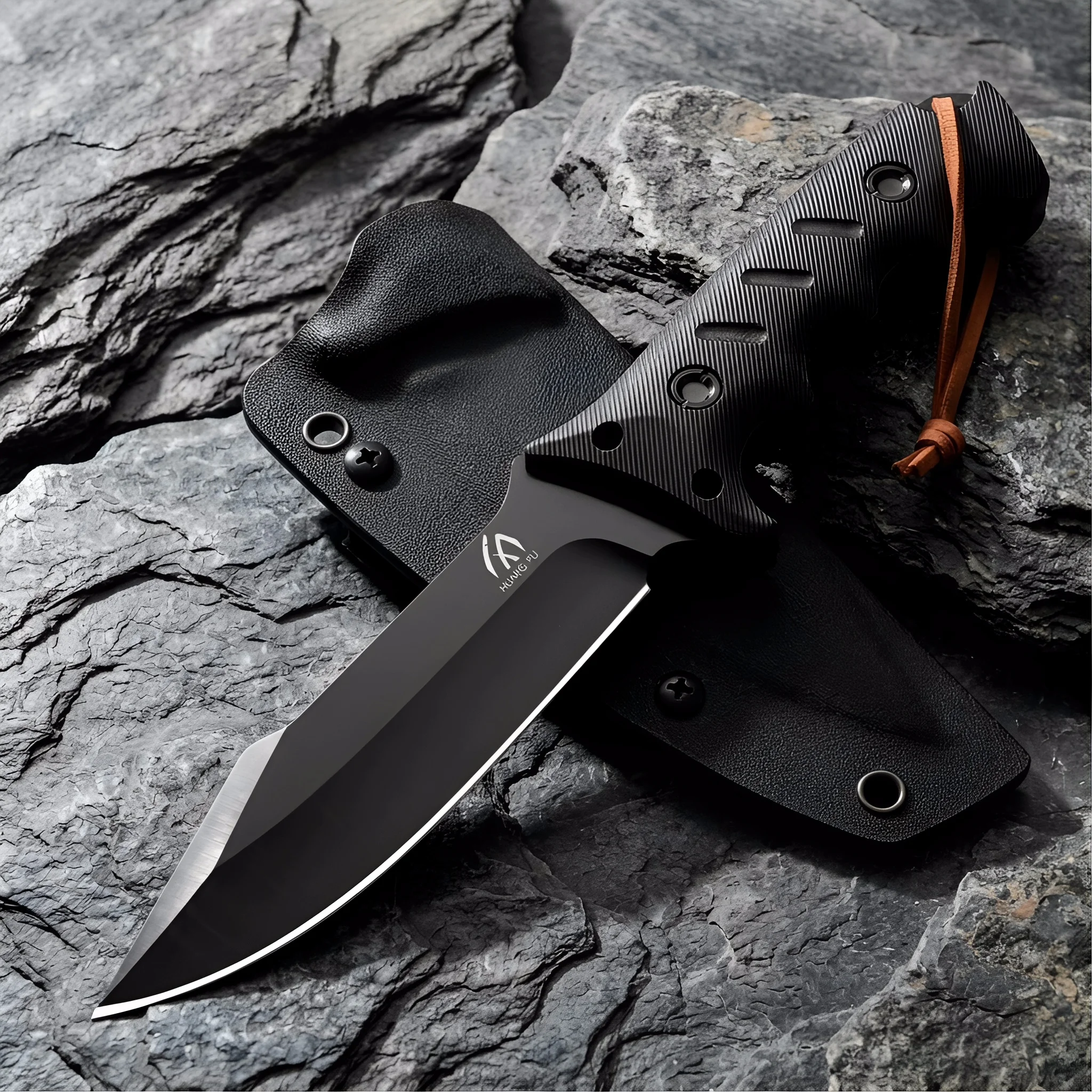 Vista del cuchillo con funda para un transporte seguro