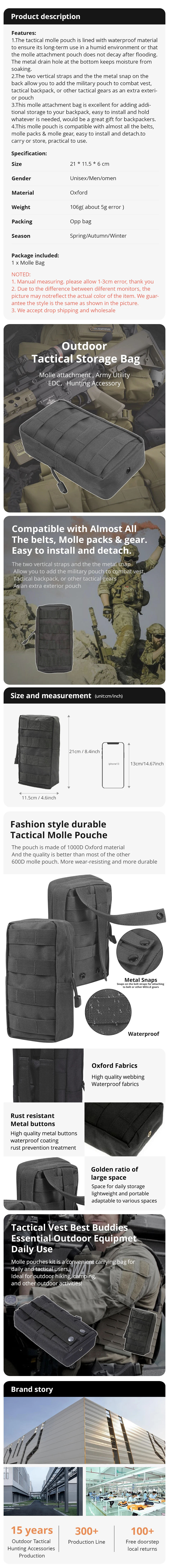 Bolsa MOLLE táctica de cintura 1000D Oxford negra
