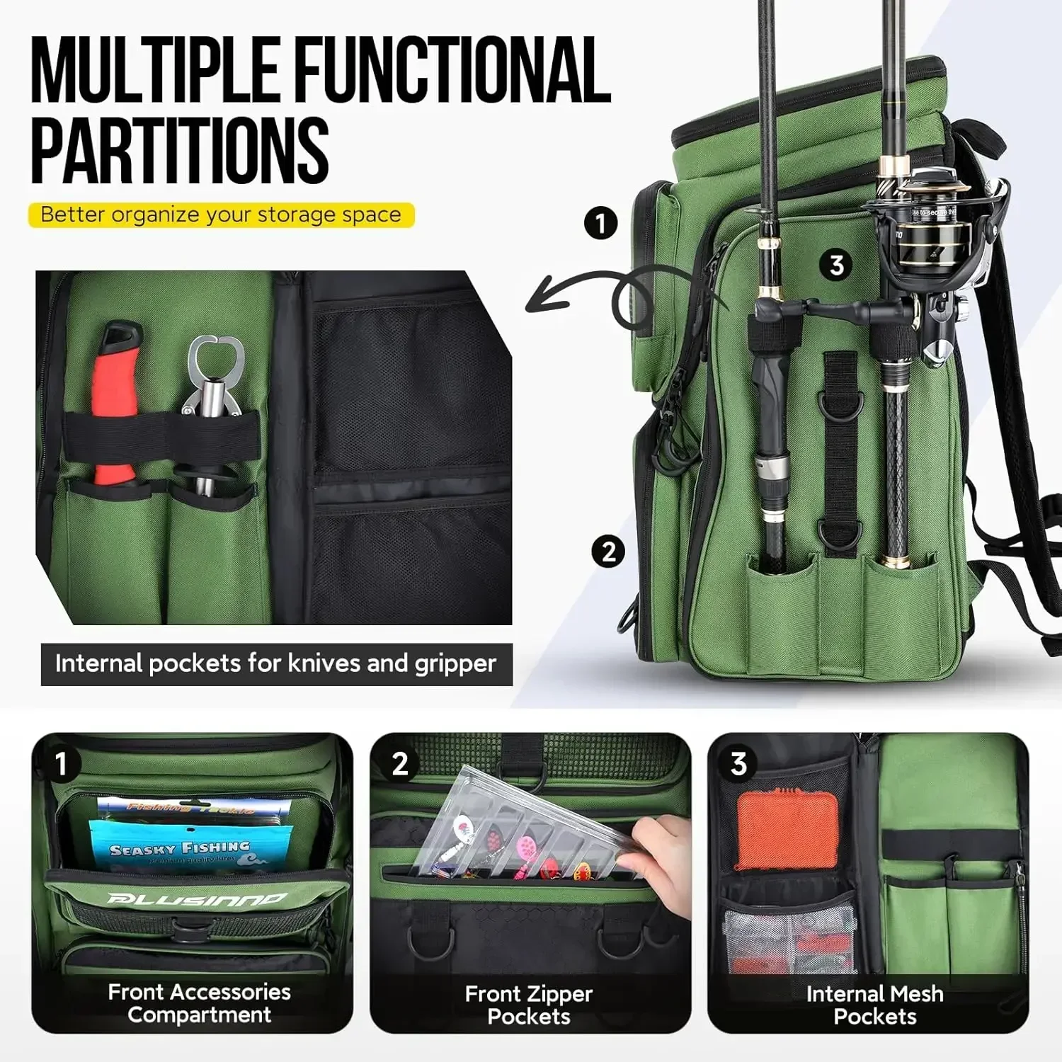 Mochila táctica impermeable para pesca con compartimentos - imagen 4