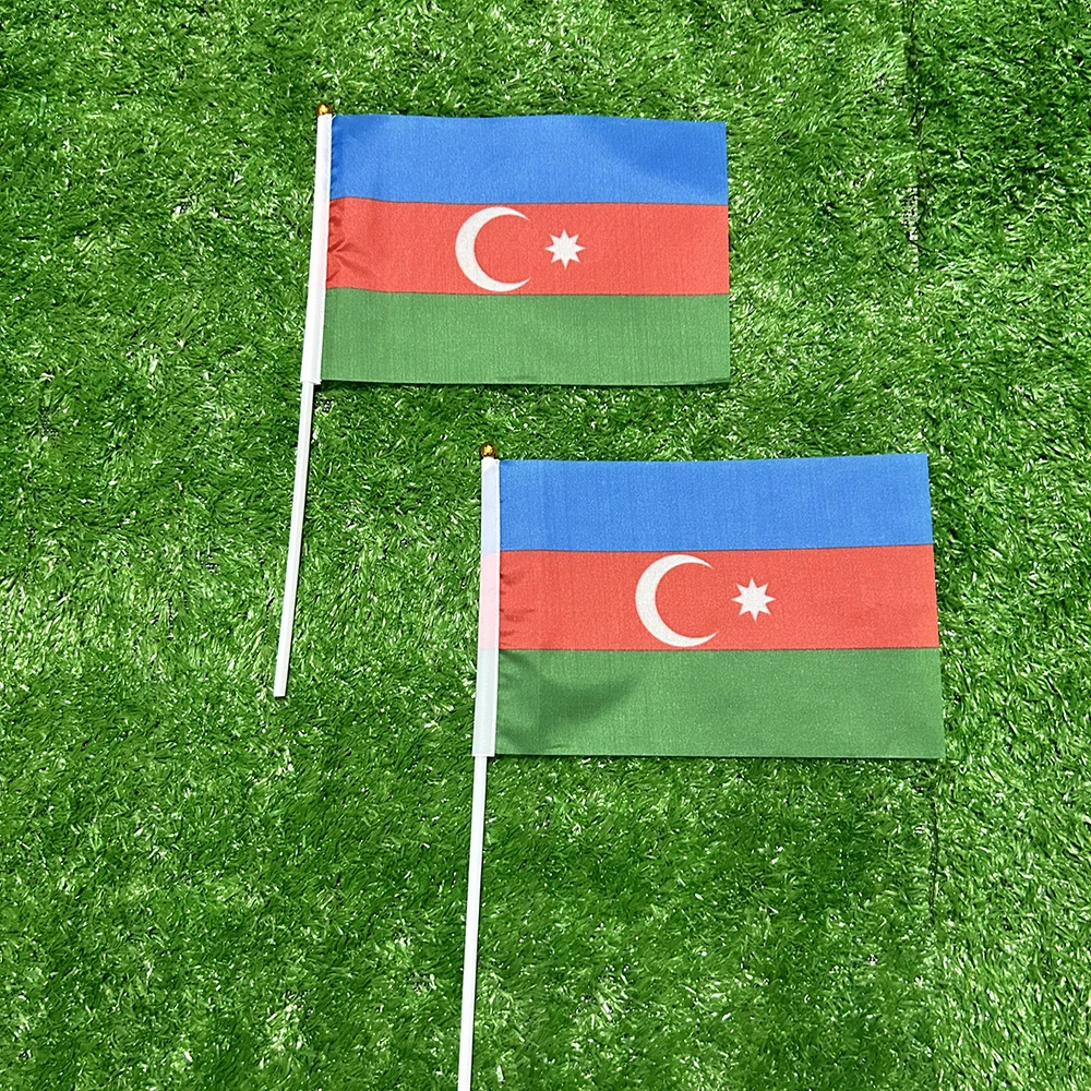 Banderín de Azerbaiyán con mástil plástico 14x21cm para mano - imagen 4