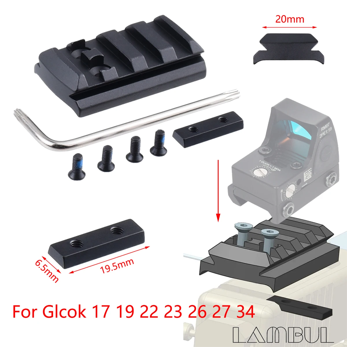 Adaptador riel Picatinny para mira de punto rojo Glock - imagen 4