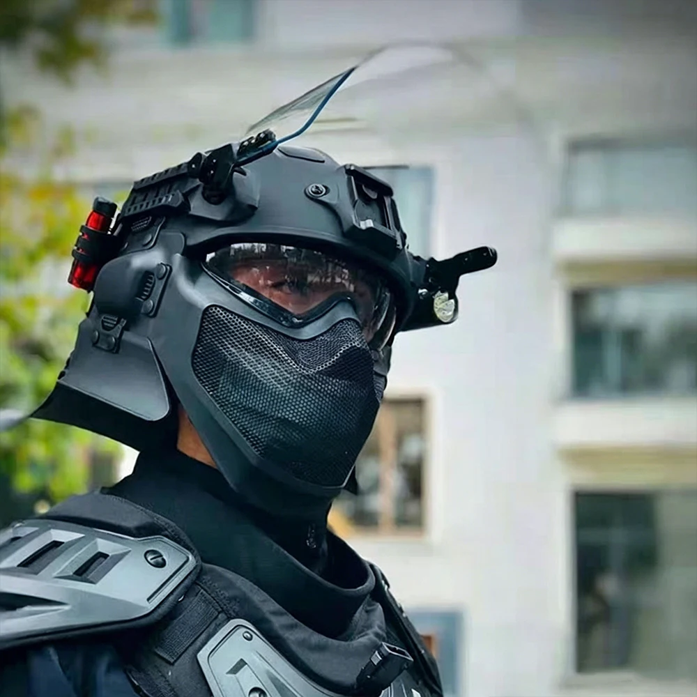 Casco táctico antidisturbios con gafas abatibles y máscara malla - imagen 3