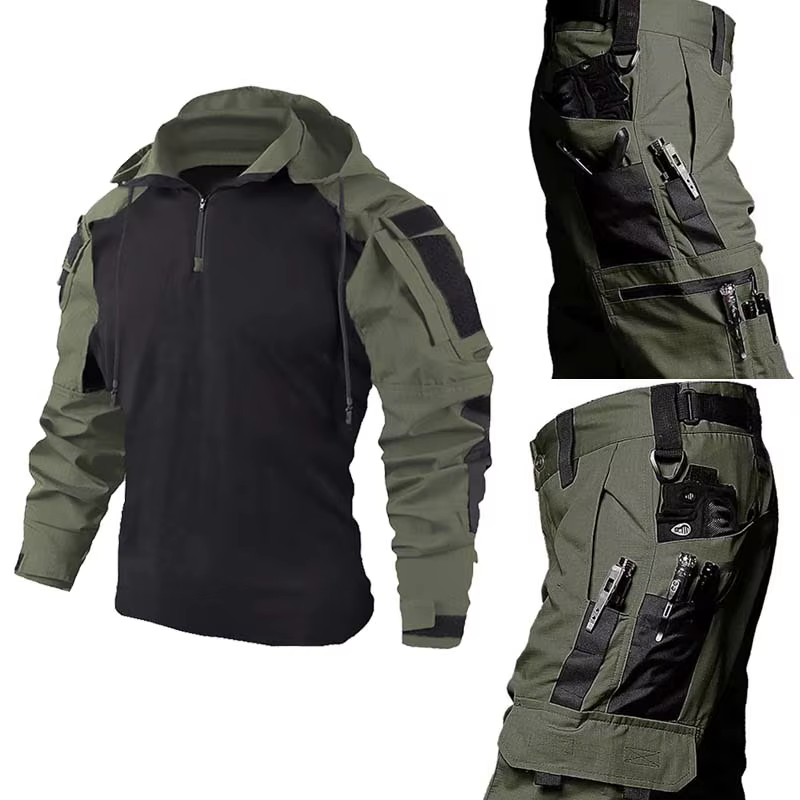 Uniforme táctico camuflaje negro: camisa y pantalones cargo capucha - imagen 2