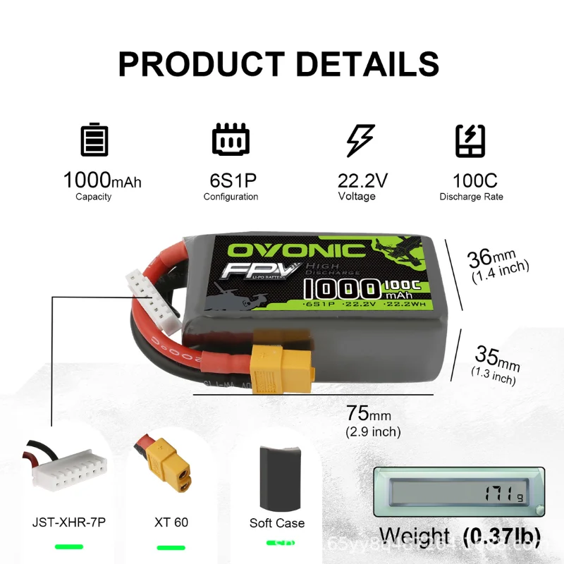 OVONIC batería LiPo recargable para dron FPV y multicóptero - imagen 2