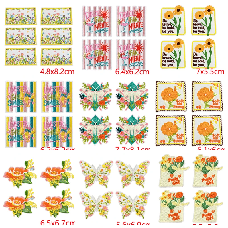 Parche bordado termoadhesivo con diseño floral y mariposas