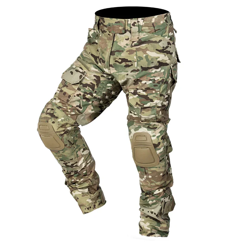 Pantalones tácticos cargo hombre con rodilleras camuflaje Multicam