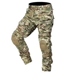 Pantalones tácticos cargo hombre con rodilleras camuflaje Multicam