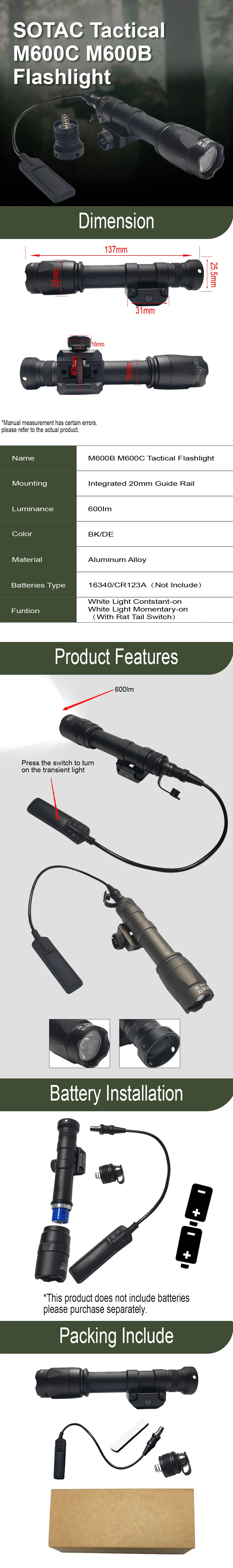 Linterna táctica SOTAC M600 con interruptor de presión