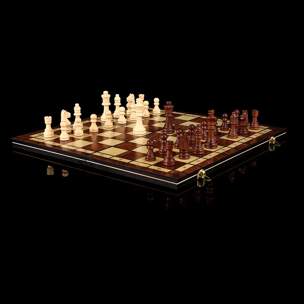 Tablero de ajedrez plegable de madera para backgammon y damas - imagen 5