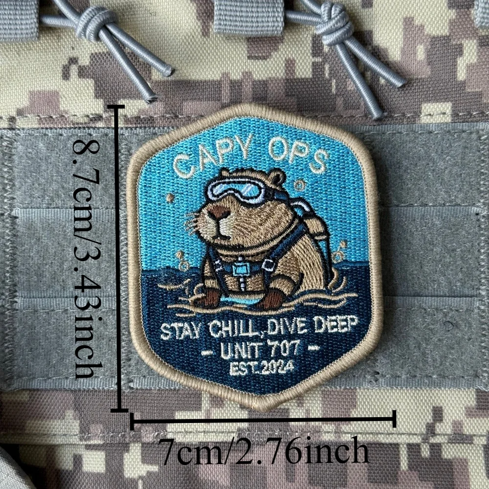Parche táctico bordado capibara Capy Ops con velcro - imagen 4