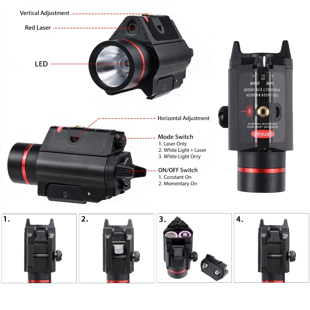 Linterna táctica con láser rojo y verde LED para Glock Picatinny