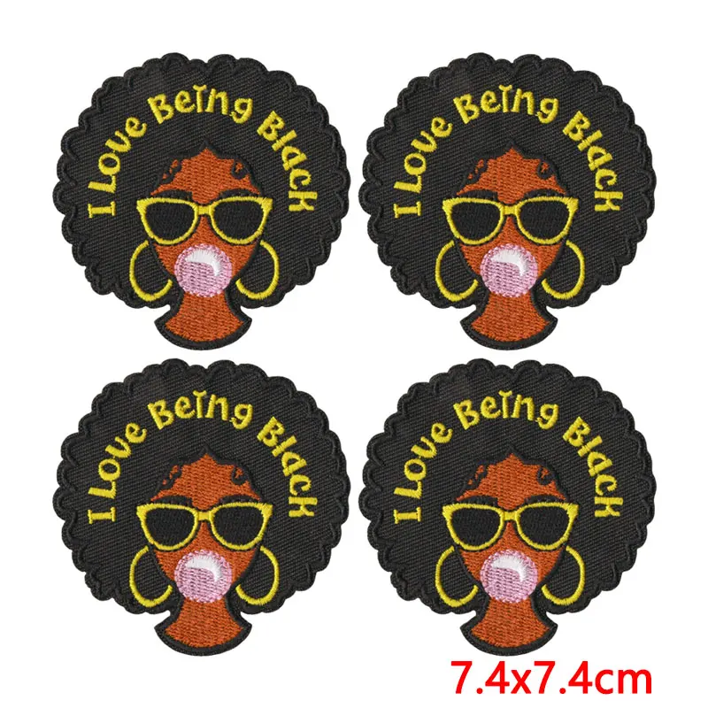 Parche bordado termoadhesivo reina negra afro para coser manualidades - imagen 2
