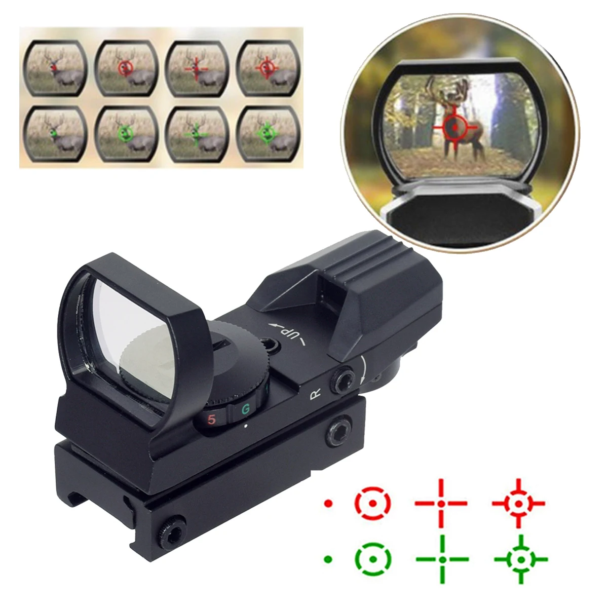 Mira holográfica reflex táctica punto rojo/verde y retículas - imagen 3