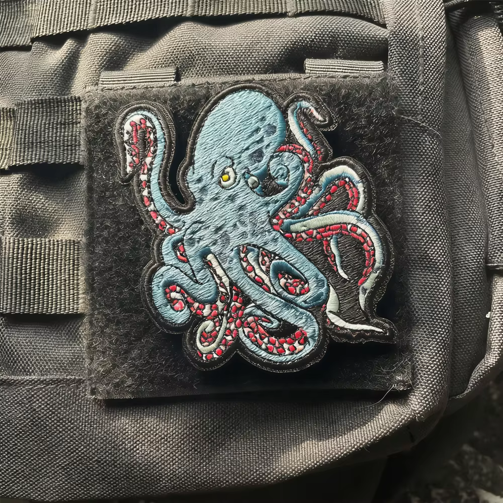 Deep Sea Hunter parche bordado octagonal pulpo azul para ropa - imagen 5