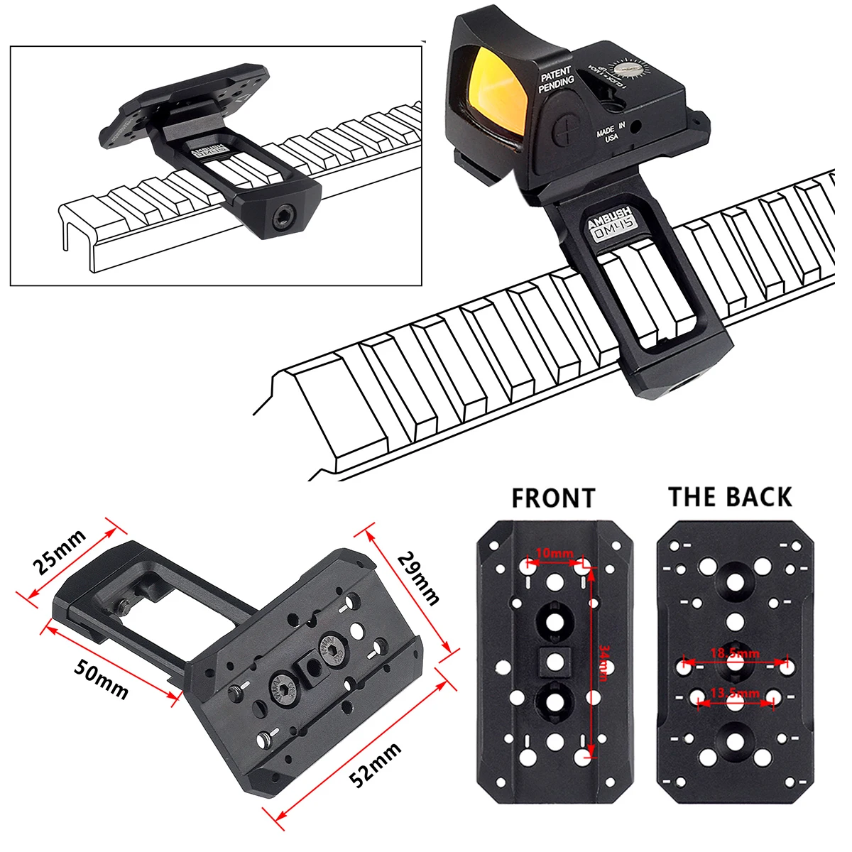 Mira reflex táctica para airsoft en riel Picatinny – Rojo - imagen 5