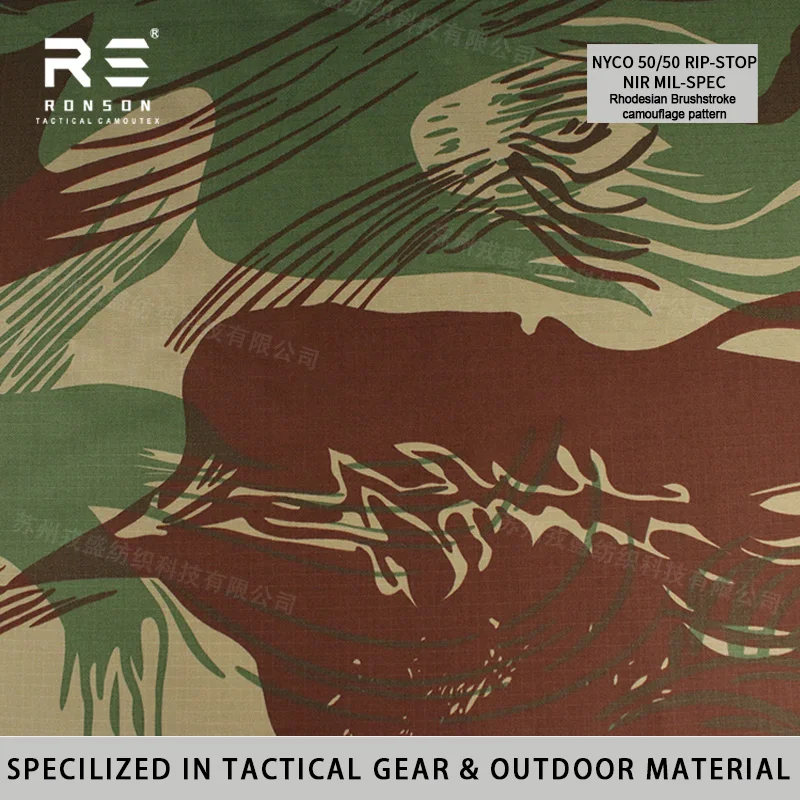 Tela camuflaje Rhodesian Brushstroke ripstop NYCO militar duradera