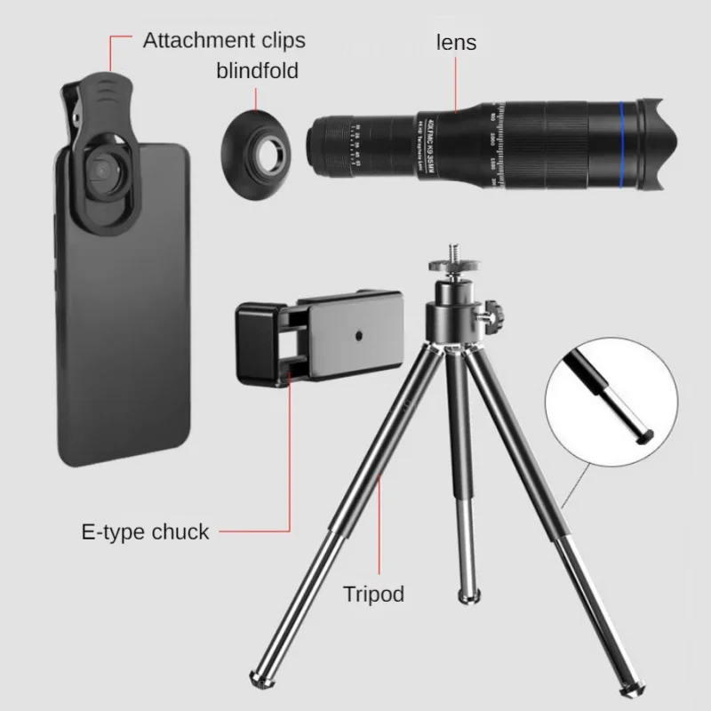Telescopio monocular HD con zoom y trípode metálico para camping