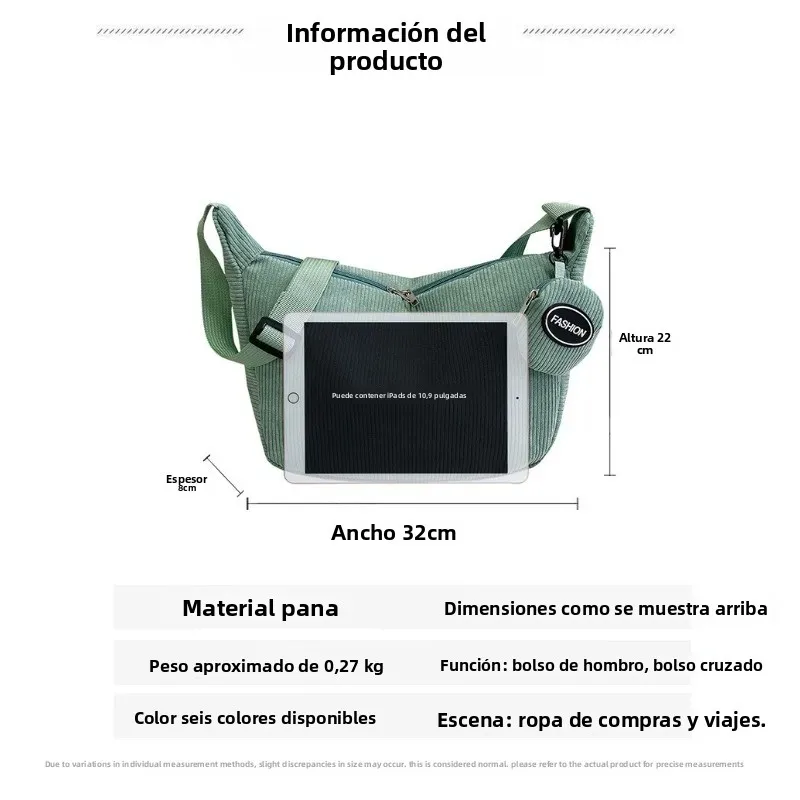 Bolso bandolera de terciopelo para mujer, gran capacidad y trabajo - imagen 2