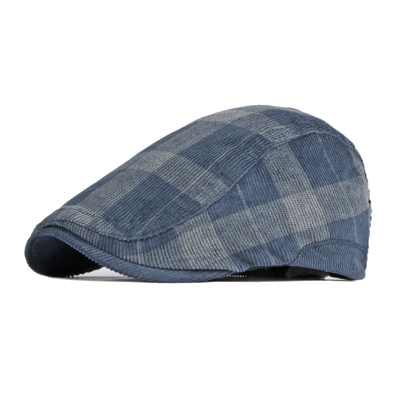 Boina vintage de pana en espiga para hombre con visera taxista