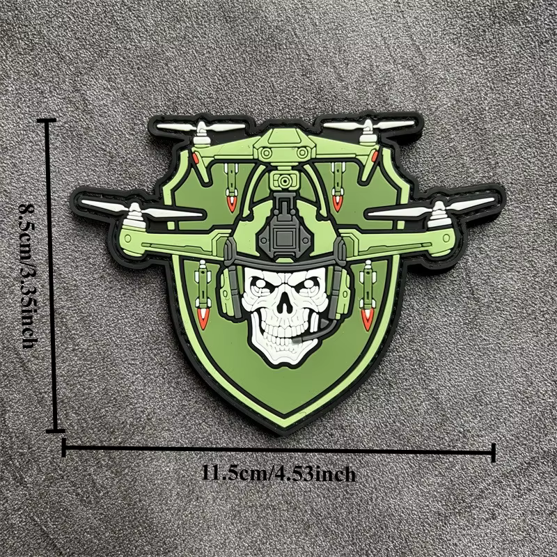 Parche táctico PVC Skull Drone con velcro para ropa y mochila - imagen 5