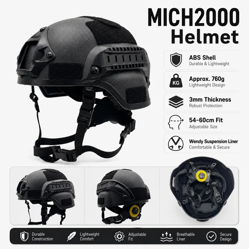 Casco MICH2000 para airsoft con rieles laterales y soporte frontal - imagen 5