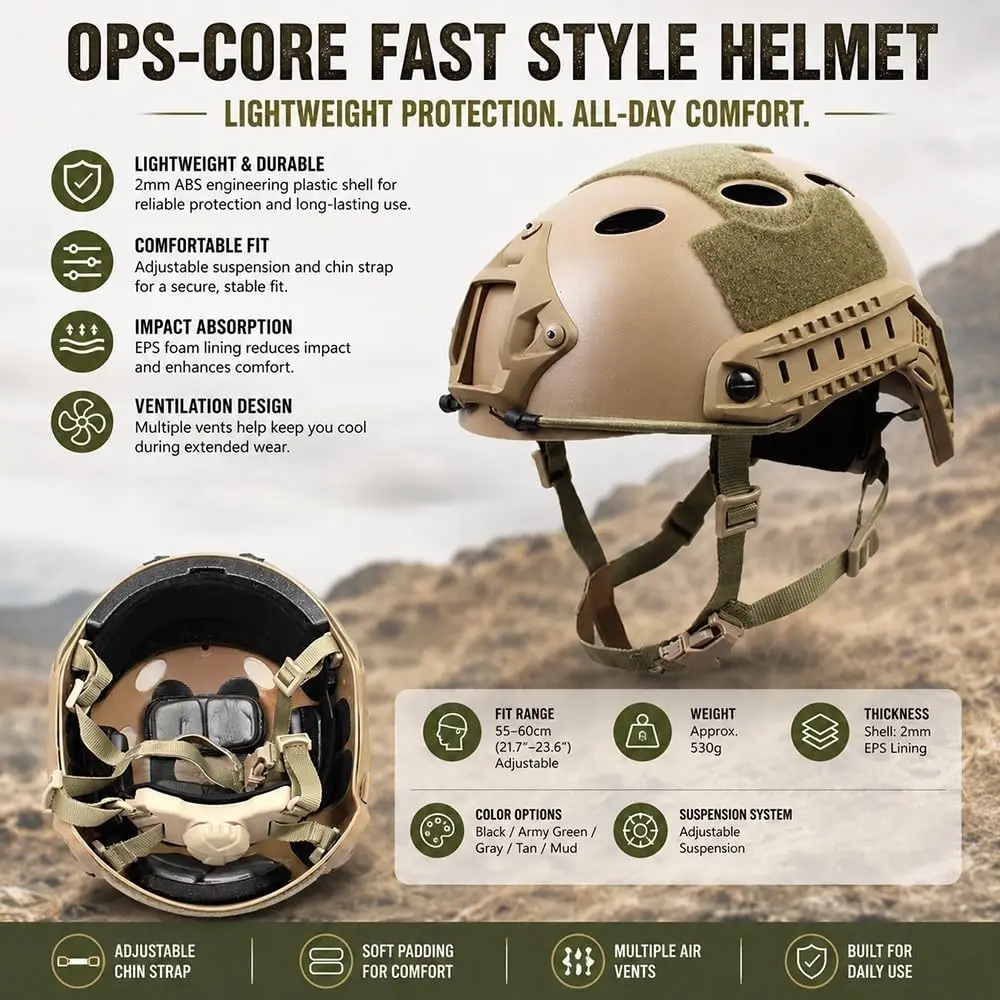 Casco táctico airsoft con cubierta para auriculares y gafas