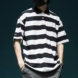 Polo táctico de golf a rayas para hombre, manga corta vintage