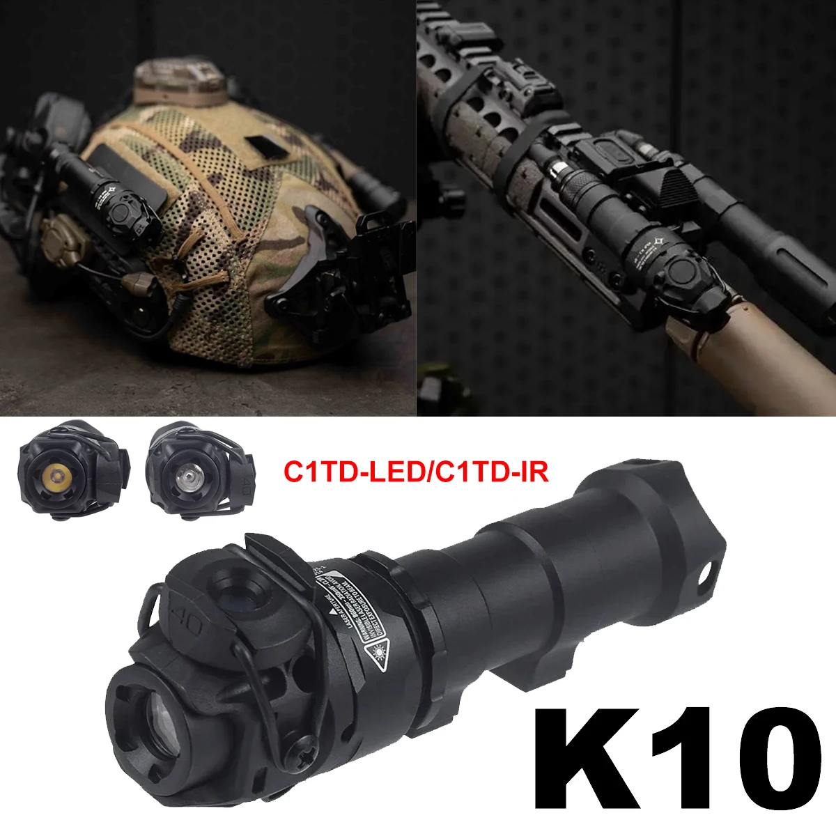 Linterna táctica IR LED K1 de aluminio CNC con carril